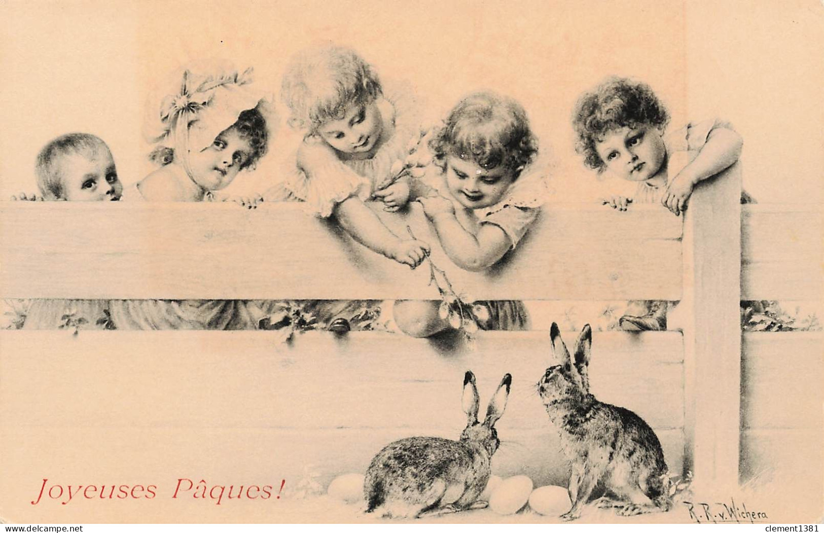 Illustrateur Illustration WICHERA  Joyeuses Paques MM VIENNE Enfants Lapin Oeufs Easter Eggs Rabbits Kids Children - Wichera