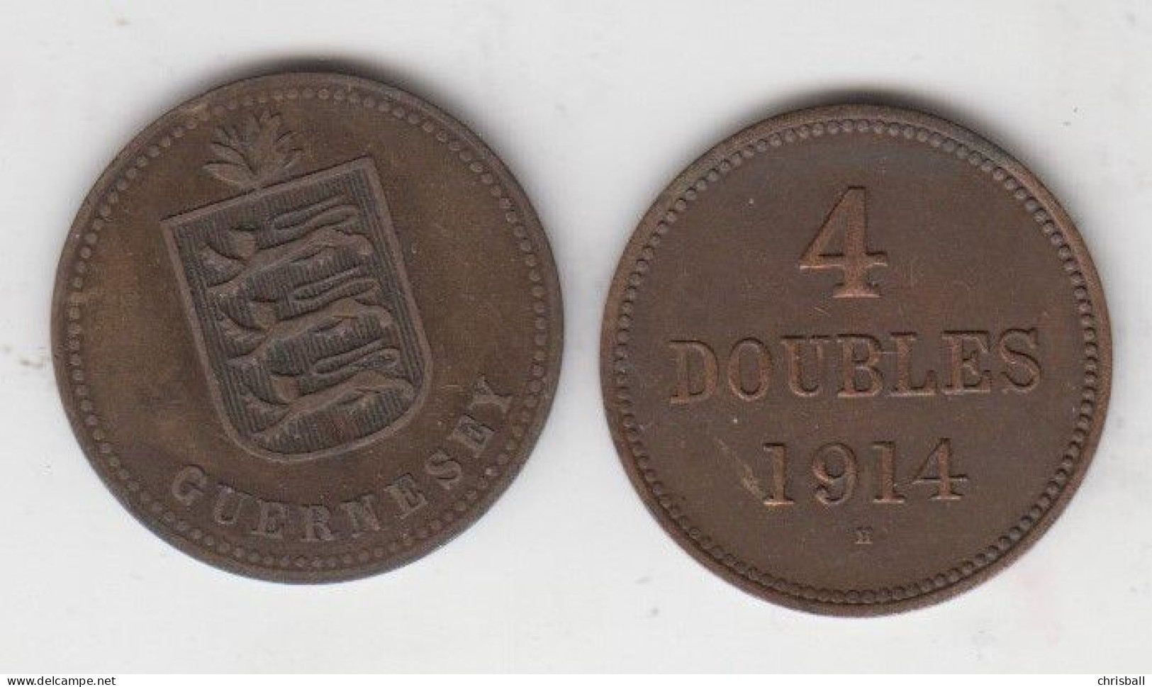 Guernsey Coin 4 Double 1914 Condition Very Fine - Guernsey