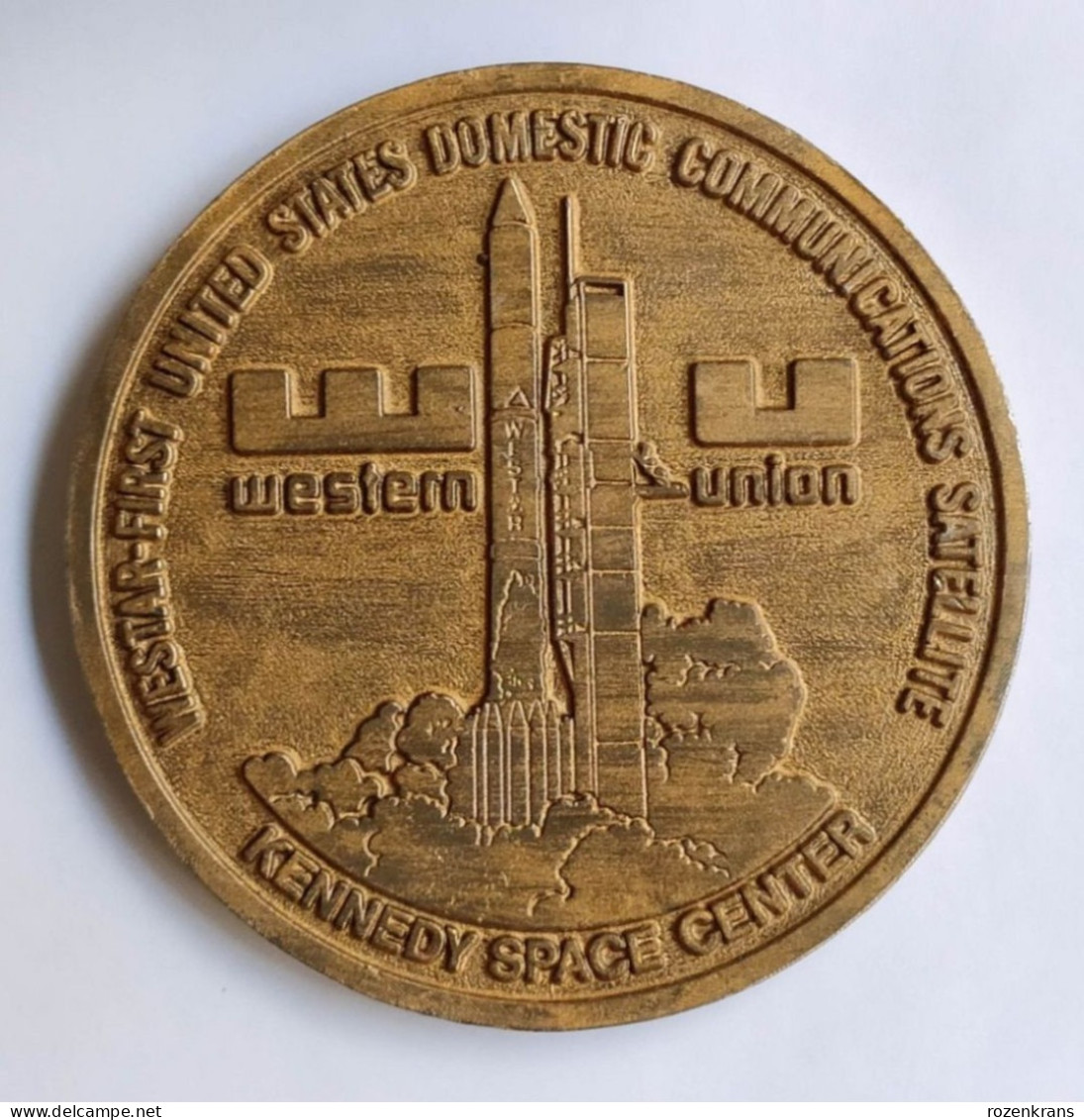 RARE Old Medal Westar 1 NASA Kennedy Space Center Western Union Satellite Communications Medallion Circa 1974 Medaille - Andere & Zonder Classificatie