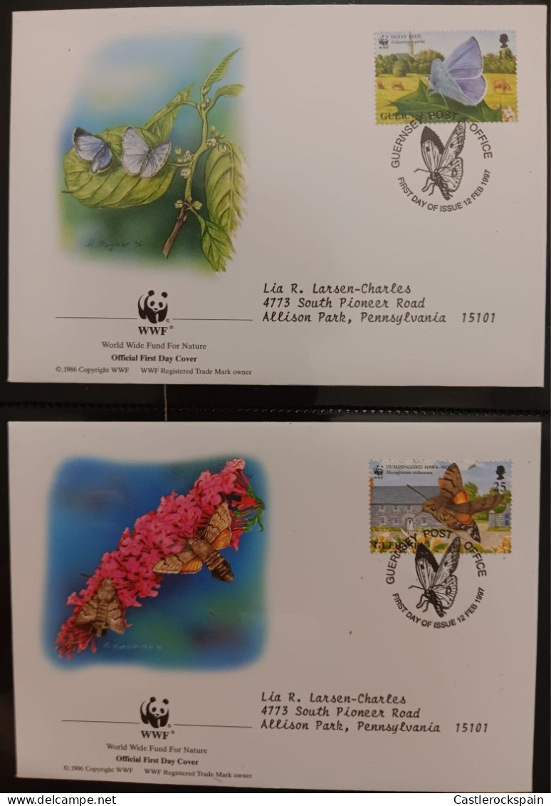 O) 1997 GUERNSEY,  WWF  - WORLD WILDLIFE FUND, INSECTS - BUTTERFLIES, MOTHS, HOLLY BLUE, HUMMILGBIRD HAWK MOTH,  HONG KO - Guernsey