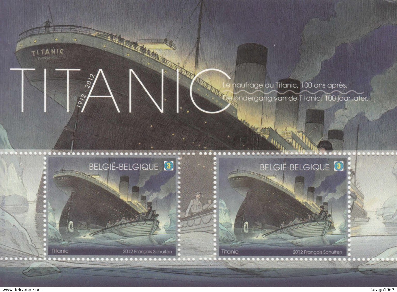 2012 Belgium 3D Titanic Ships With COOL 3D Glasses + Souvenir Sheet MNH - Ongebruikt