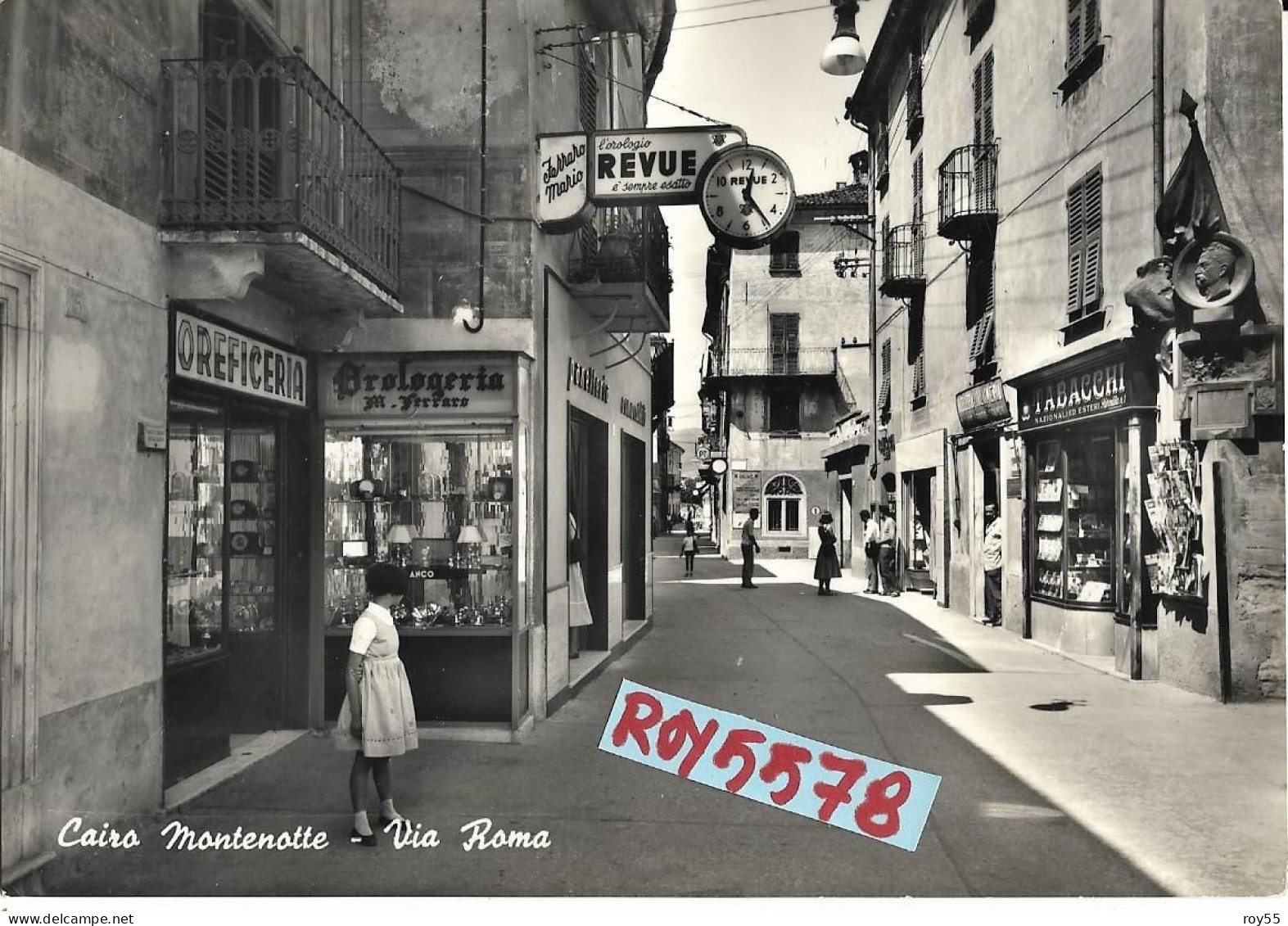 Liguria-savona-cairo Montenotte Via Roma Animatissima Veduta Via Negozi Orefice Tabacchi Pane Salumi Persone Anni 50 60 - Andere & Zonder Classificatie