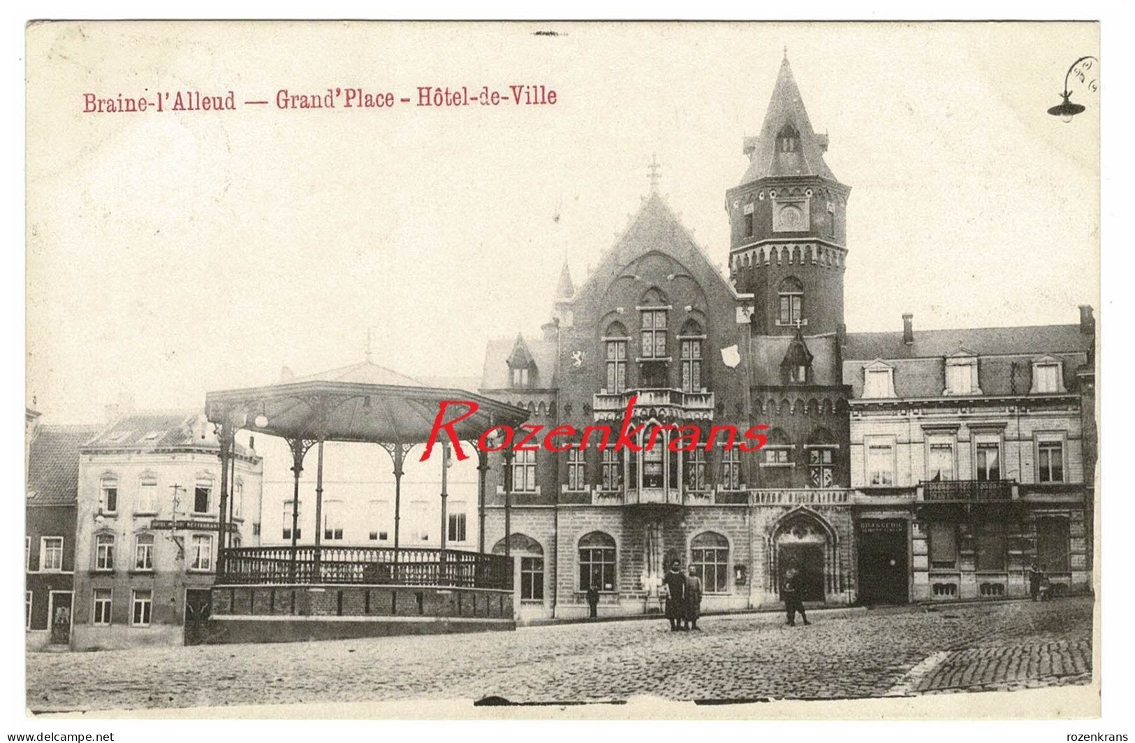 Eigenbrakel Braine-l'Alleud Grand Place Hôtel De Ville René Berger 1909 CPA Rare Animée - Eigenbrakel