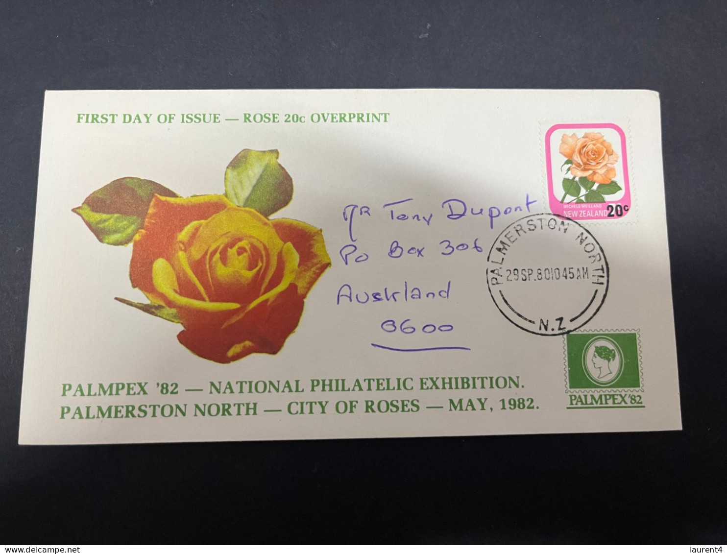 5-4-2024 (1 Z 7) New Zealand (1980 Cover) Roses  (FDC Posted To Auckland)  Palmpex 82 Stamp Show Advertising (3727) - FDC