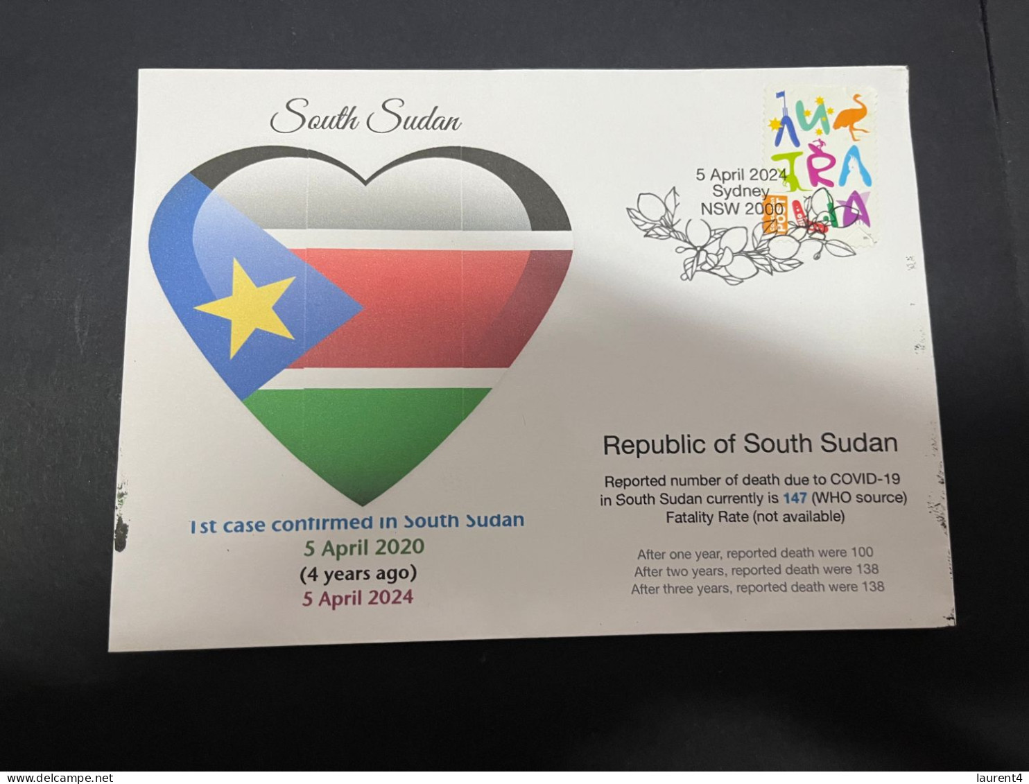 5-4-2024 (1 Z 7) COVID-19 4th Anniversary - South Sudan - 5 April 2024 (with OZ Stamp) - Maladies