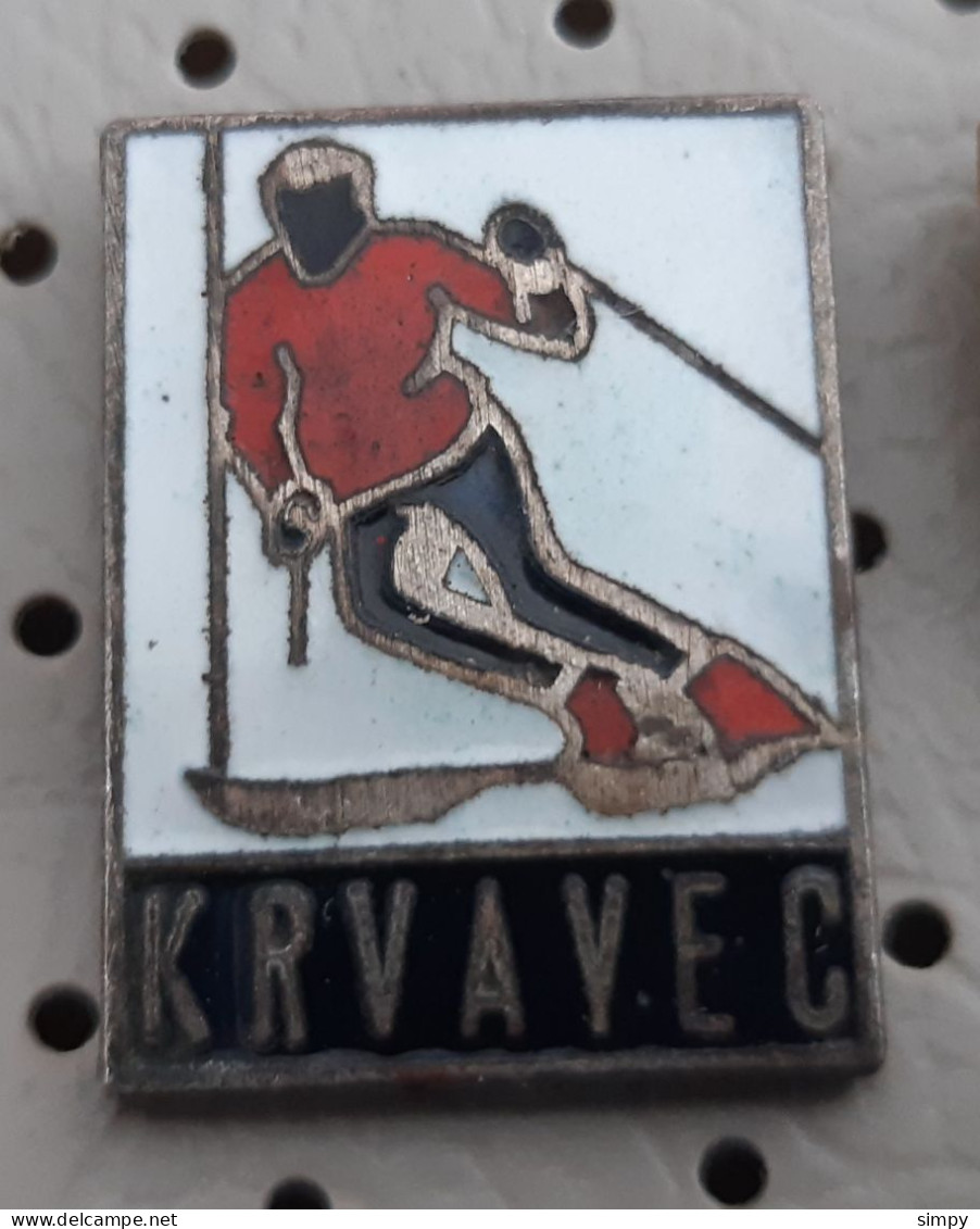 KRVAVEC Skiers Ski Center  Skiing Ski Resort  Slovenia Vintage Enamel Pin - Invierno