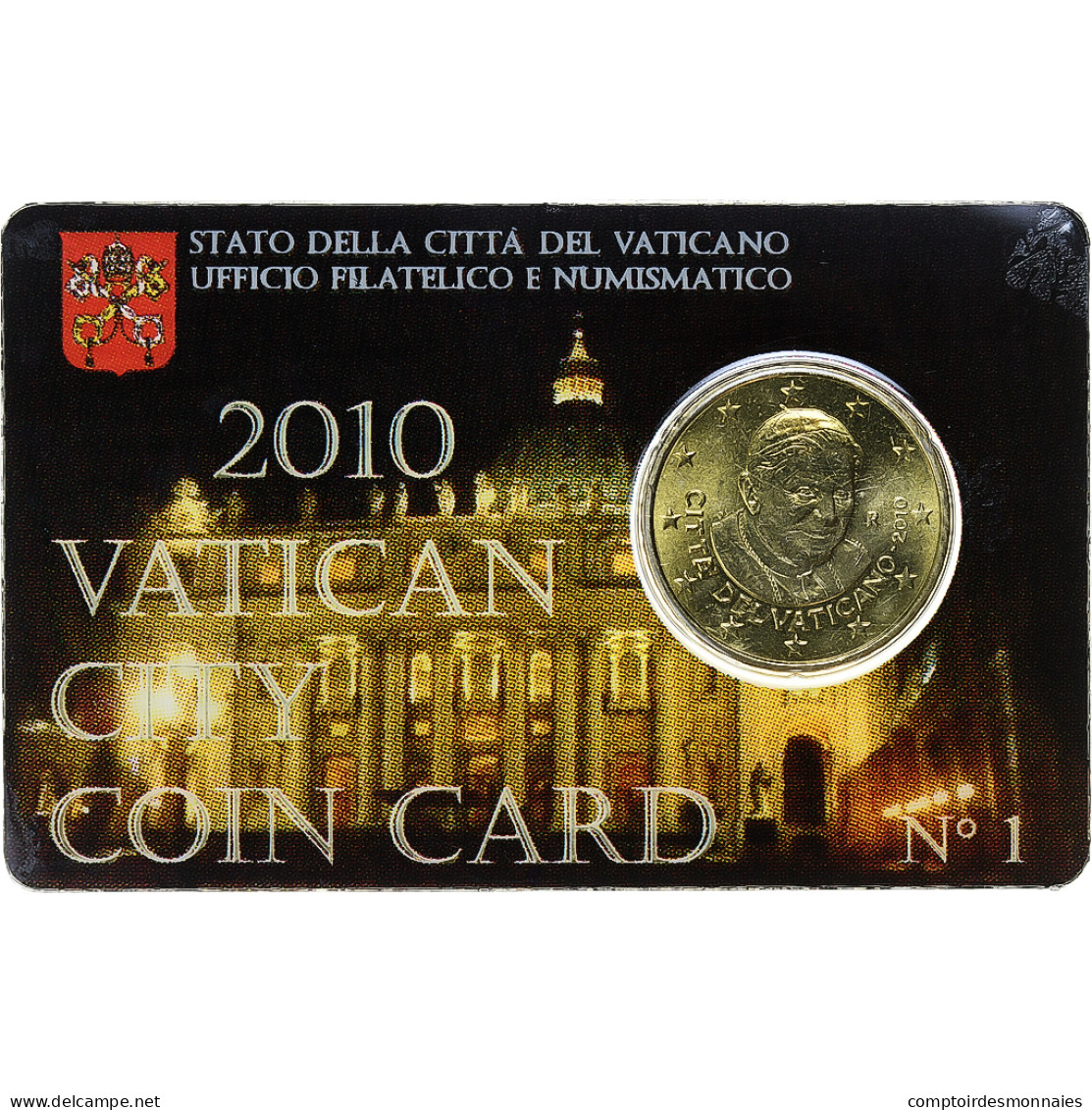 Vatican, 50 Euro Cent, Pape Benoit XVI, Coin Card.FDC, 2010, Rome, Or Nordique - Vatikan