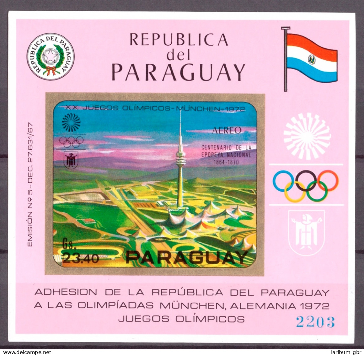 Paraguay Block 142 Postfrisch Olympiade 1972 #JS220 - Paraguay