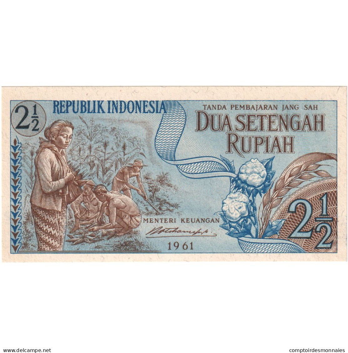 Billet, Indonésie, 2 1/2 Rupiah, 1961, NEUF - Indonesia