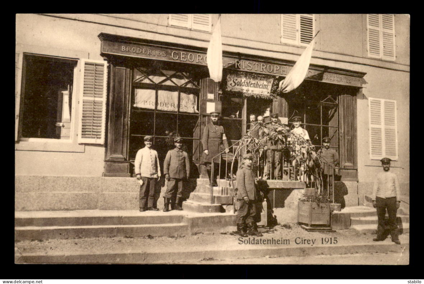 54 - CIREY - SOLDATS DEVANT LE MAGASIN GEORGEL-RISTROPH ET CIE BRODERIES - CARTE ALLEMANDE - Cirey Sur Vezouze