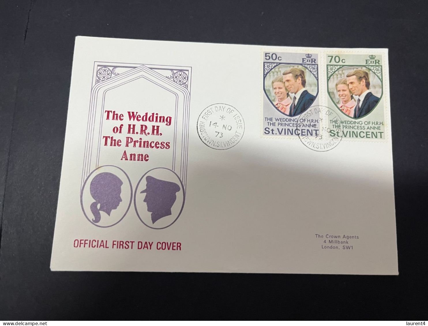 5-4-2024 (1 Z 9) FDC (1 Cover) 1973 (H.R.H Princess Anne Royal Wedding) St Vincent Islands - Familles Royales