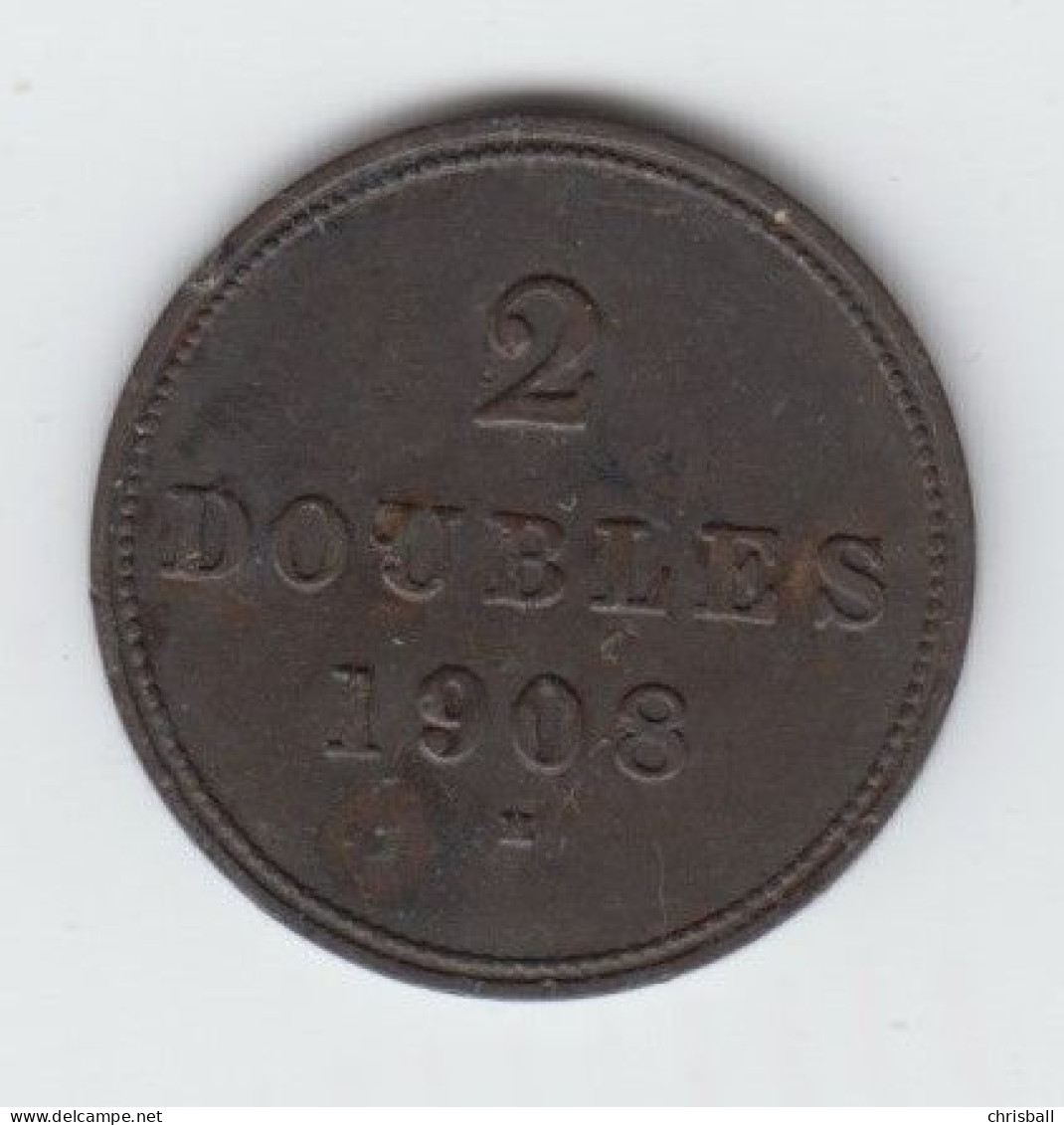 Guernsey Coin 2 Double 1908 - Condition Very Fine - Guernesey