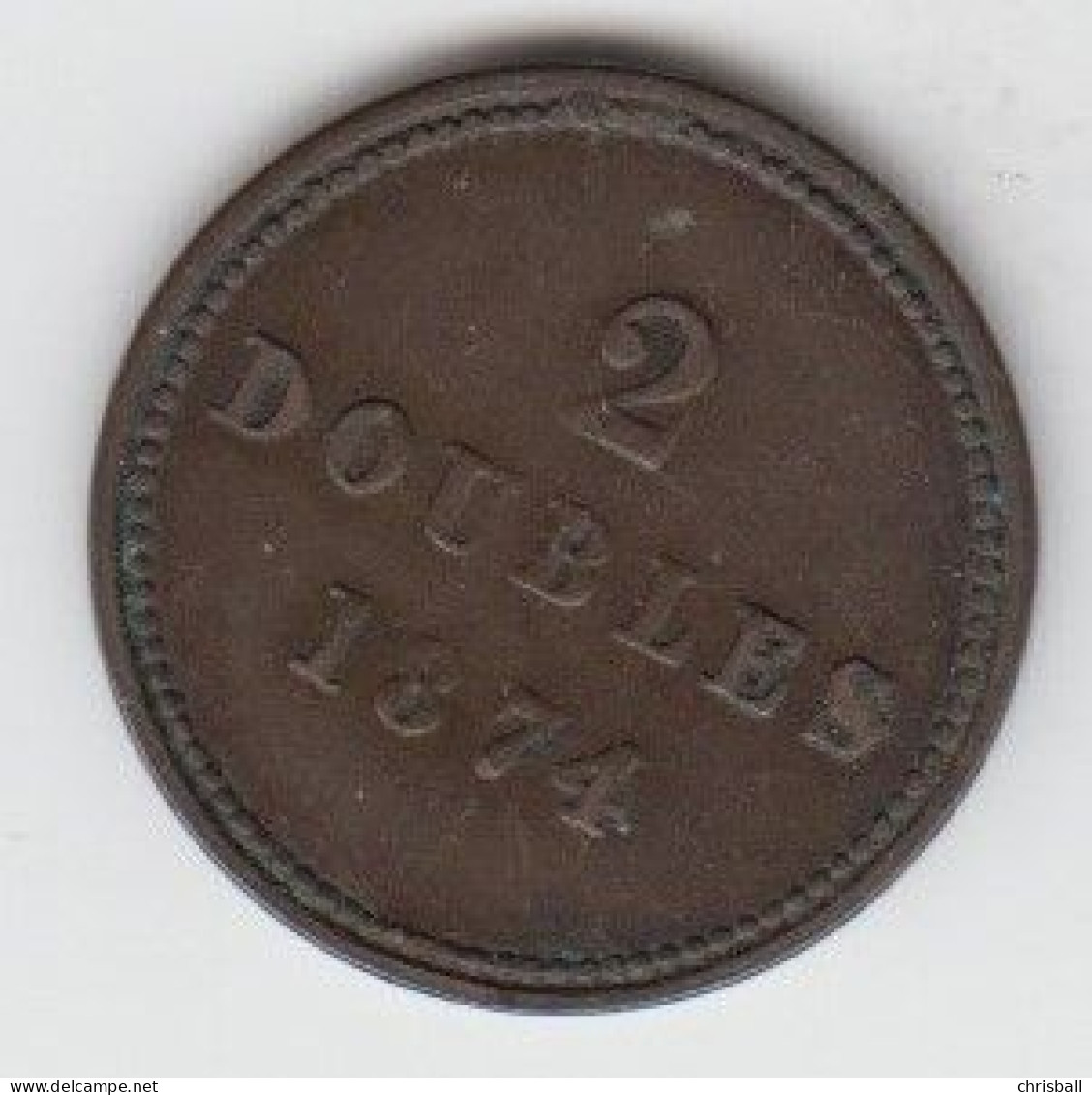 Guernsey Coin 2 Double 1874 - Condition Very Fine - Guernesey