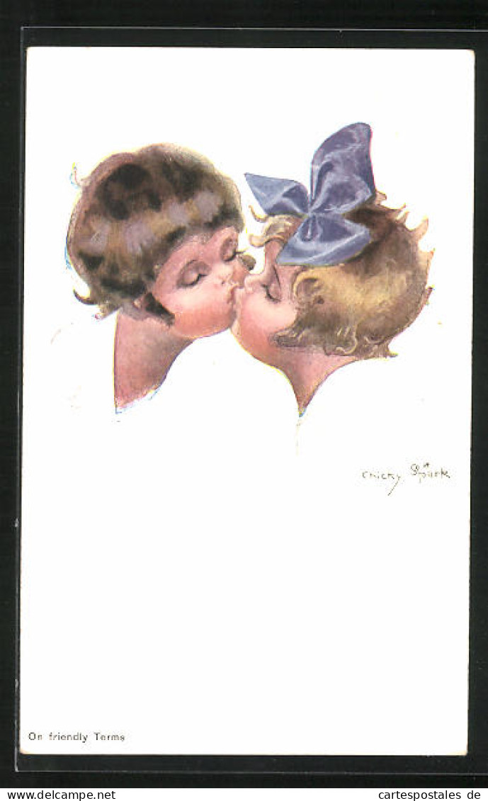 Künstler-AK Chicky Spark: Kinder Bei Ihrem Ersten Kuss  - Spark, Chicky