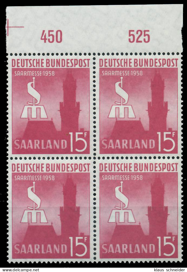 SAAR OPD 1958 Nr 435 Postfrisch VIERERBLOCK ORA X478D3E - Unused Stamps