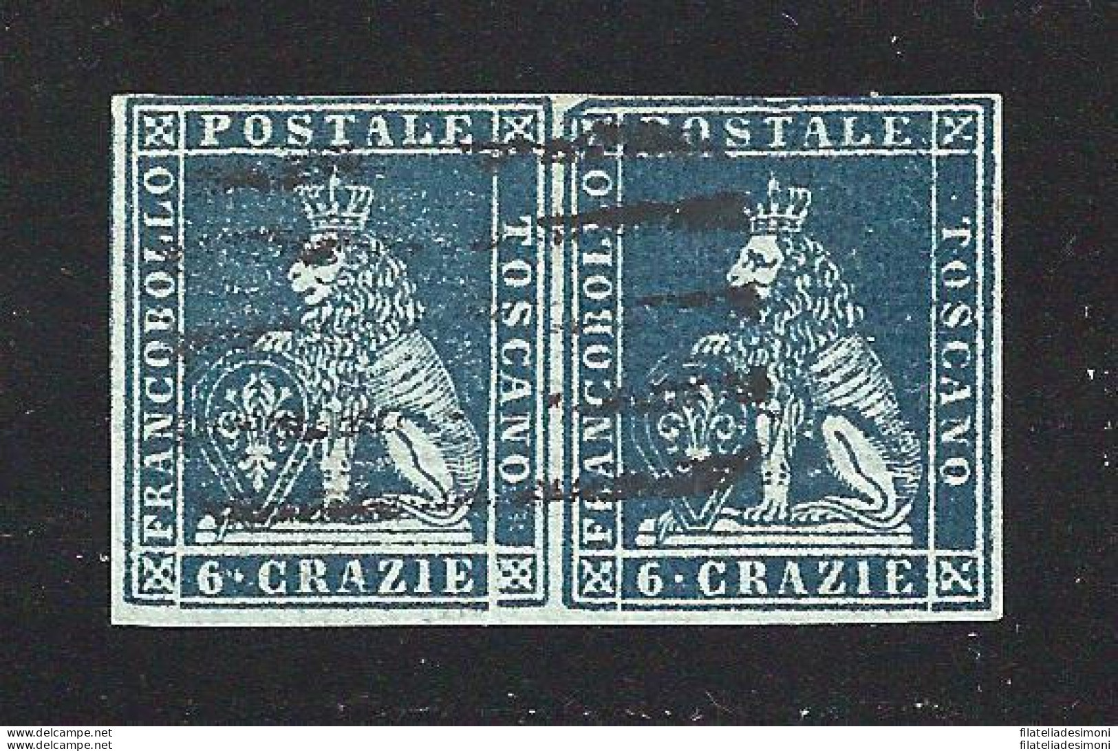 1851-52 TOSCANA, N° 7a 6 Cr. Indaco Su Azzurro COPPIA USATA Firmata A.Diena - Toscana