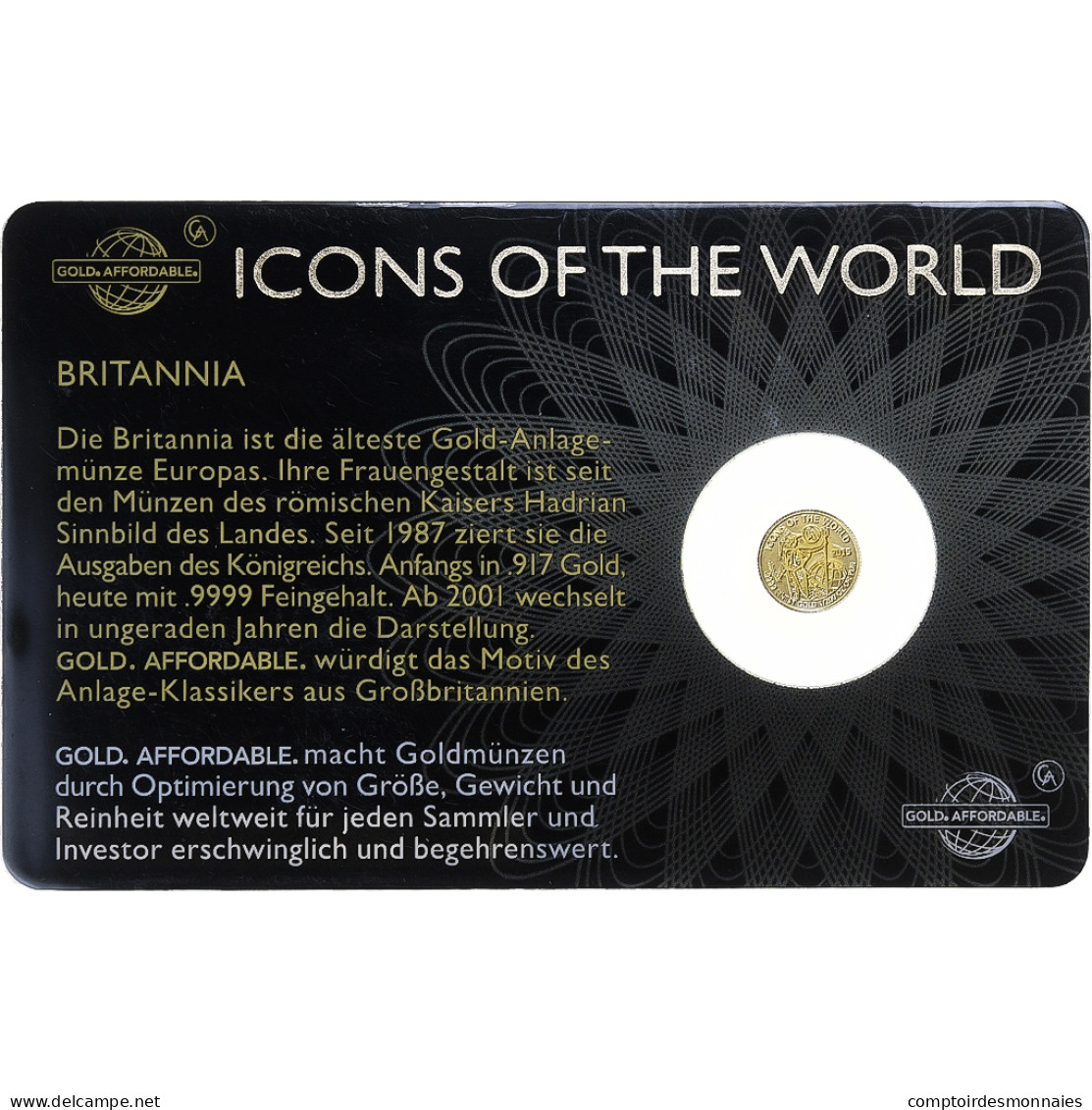 Rwanda, 10 Francs Rwandais, 1/200 Oz, Britannia, 2015, Or, FDC - Rwanda