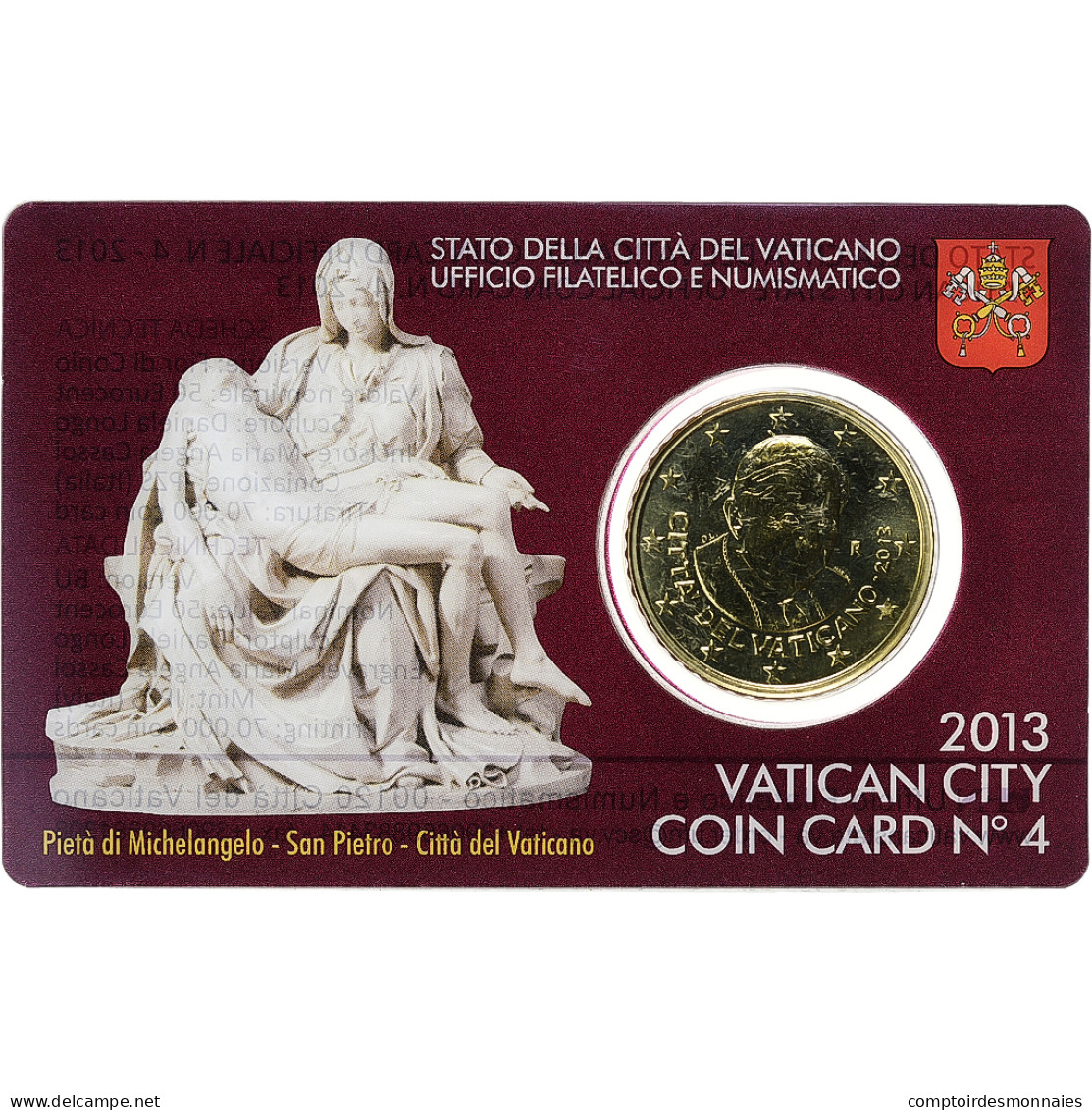 Vatican, 50 Euro Cent, Pape Benoit XVI, Coin Card.FDC, 2013, Rome, Or Nordique - Vaticano (Ciudad Del)