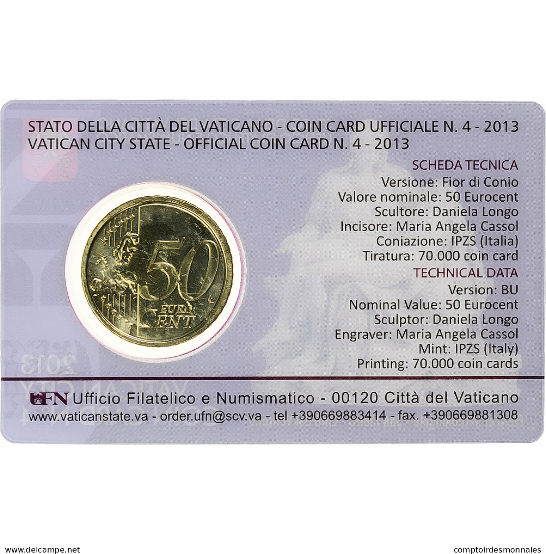 Vatican, 50 Euro Cent, Pape Benoit XVI, Coin Card.FDC, 2013, Rome, Or Nordique - Vaticano (Ciudad Del)