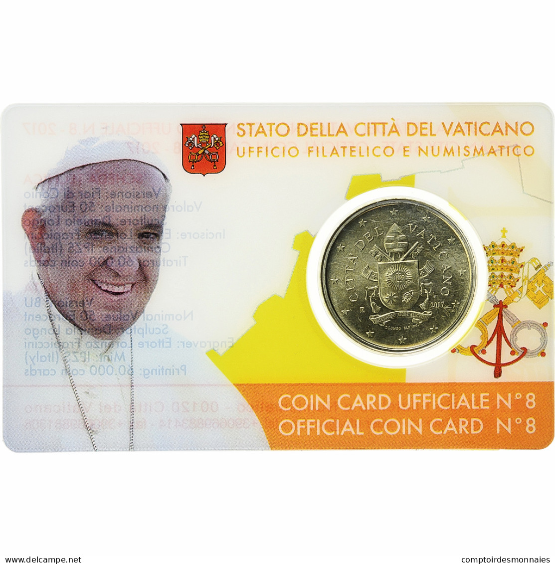 Vatican, 50 Euro Cent, Pape François, Coin Card.FDC, 2017, Rome, Or Nordique - Vatikan