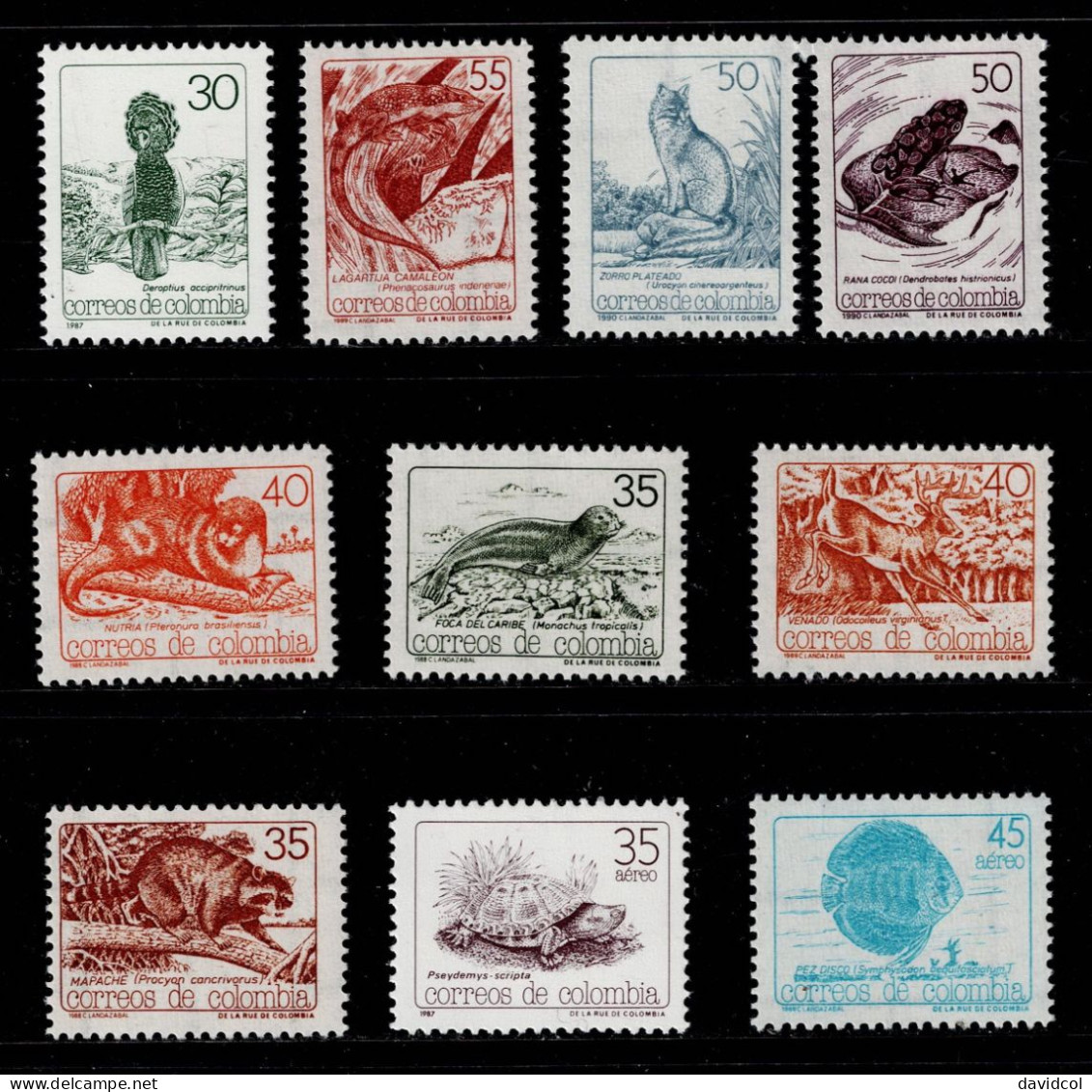 Z-01- KOLUMBIEN - 1987/1990 - MNH- FOX,FROG,OTTER,SEAL,RACCOON,TURTTLE,BIRD,FISH, - Colombia