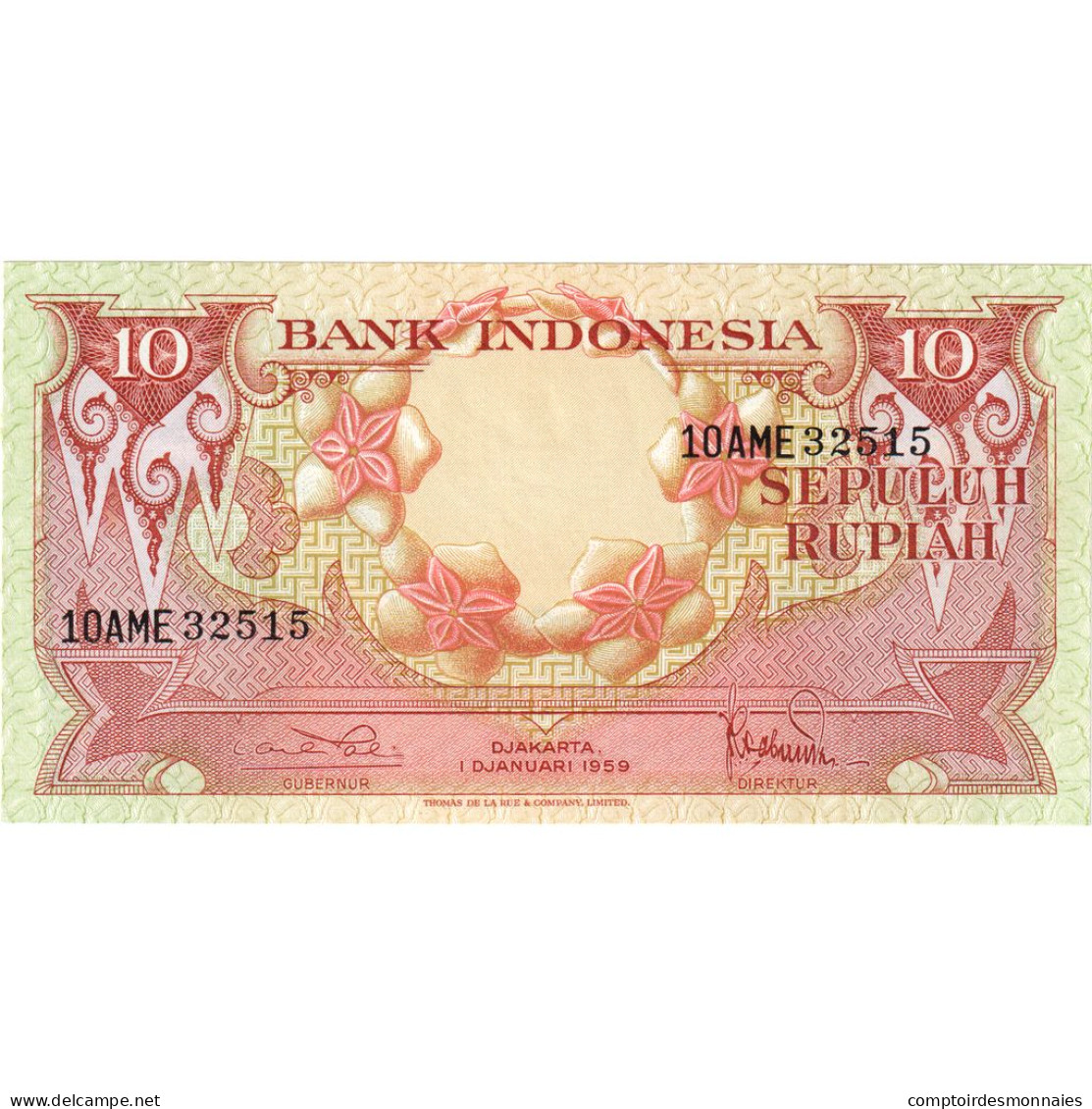 Billet, Indonésie, 10 Rupiah, 1959, 1959-01-01, KM:66, NEUF - Indonésie