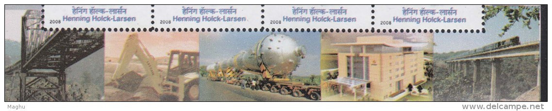 India MNH 2008, Strip Of 4, Henning Holck Larsen, Architecture, Bridge, Monument, Job, Truck For Mineral Train On Bridge - Nuovi