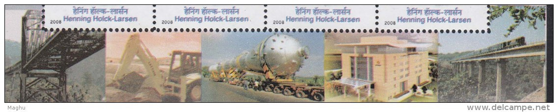 India MNH 2008, Strip Of 4, Henning Holck Larsen, Architecture, Bridge, Monument, Job, Truck For Mineral Train On Bridge - Neufs