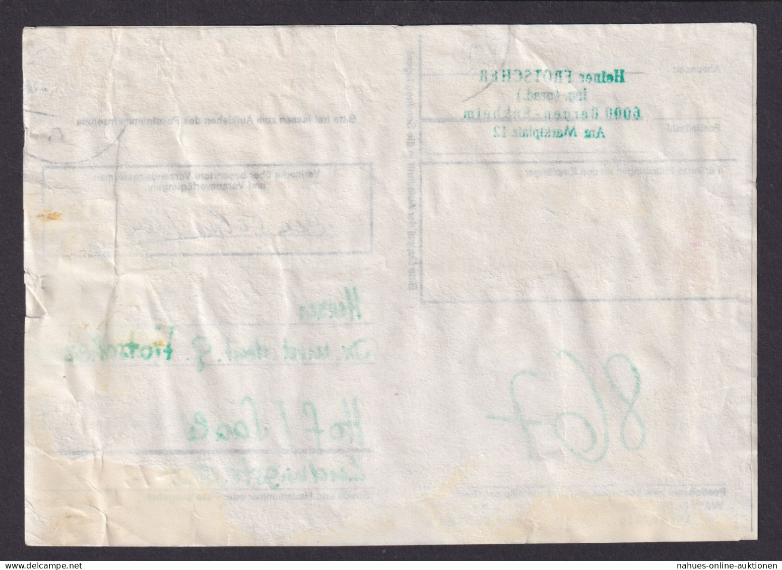 Berlin EF 160 Pfg. 396 Heinemann Paketkarte Hof N. Bergen Enkheim - Storia Postale