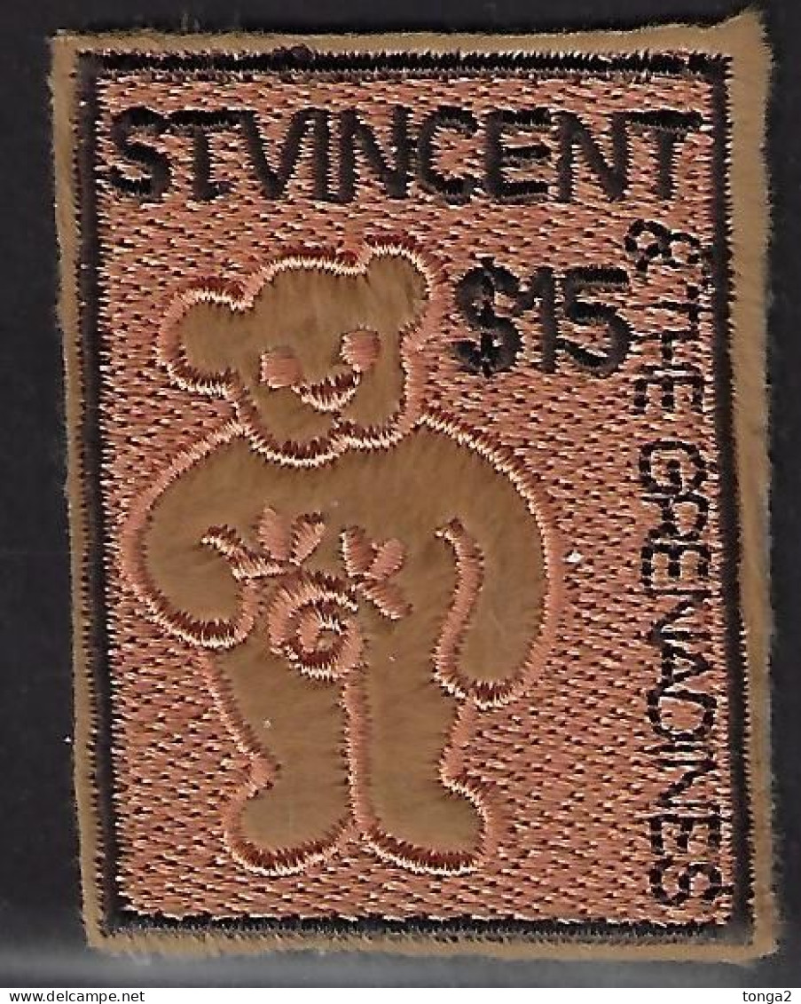 Saint Vincent Teddy Bear - Embroidered - Scarce - Unusual Fabric Stamps - Sierra Leone (1961-...)