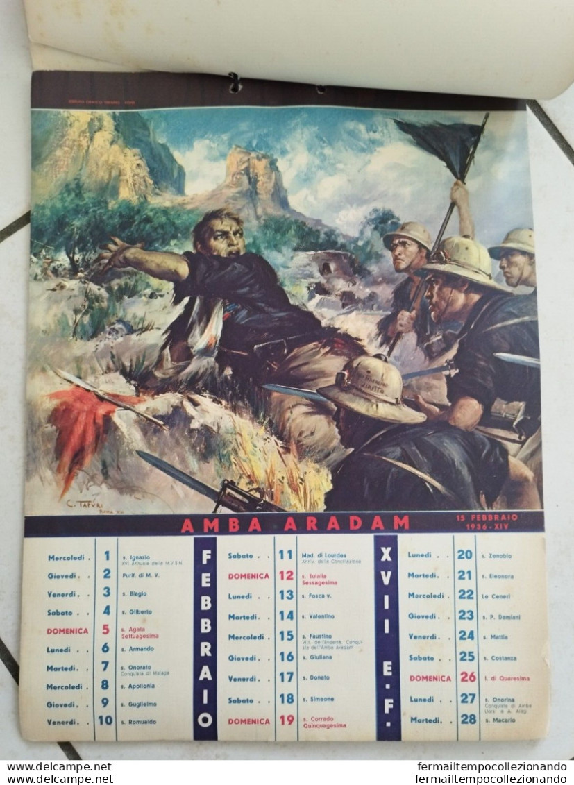 Bs Raro Calendario Fascista Mvsn XVII Milizia  Illustratore Starace E Tafuri - Diploma's En Schoolrapporten