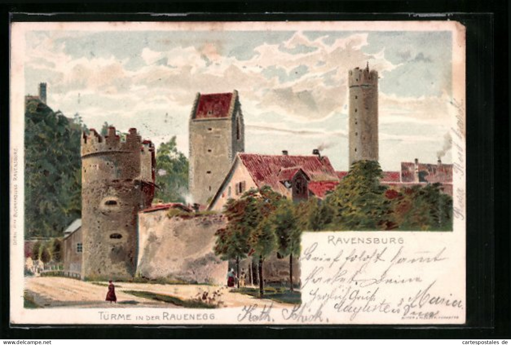Lithographie Ravensburg, Türme In Der Rauenegg  - Ravensburg
