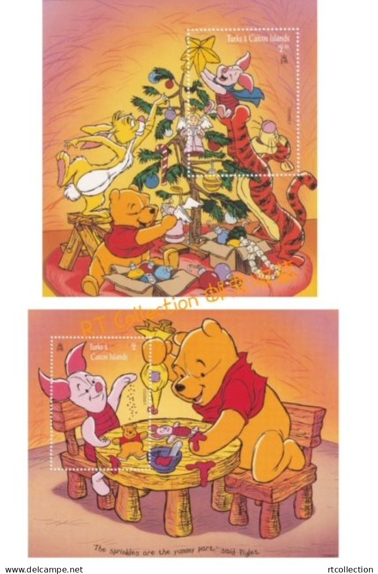 Turks And Caicos Islands 1996 - 2 S/S Christmas Disney Cartoon Winnie The Pooh Childhood Celebrations Xmas Stamps MNH - Turks & Caicos (I. Turques Et Caïques)