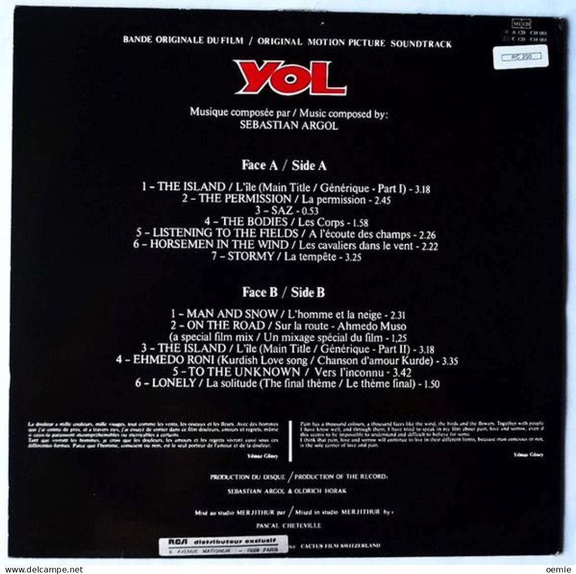 BANDE ORIGINALE  DU FILM   YOL  PALME D'OR A CANNES 82 - Soundtracks, Film Music