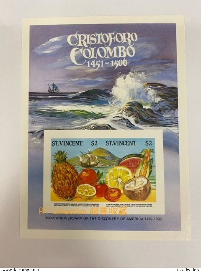 St. Vincent 1986 S/S 500th Anniversary Discovery America Explorer Columbus Fruit Ship Pineapple Lemon Stamp Imperforated - St.Vincent (1979-...)