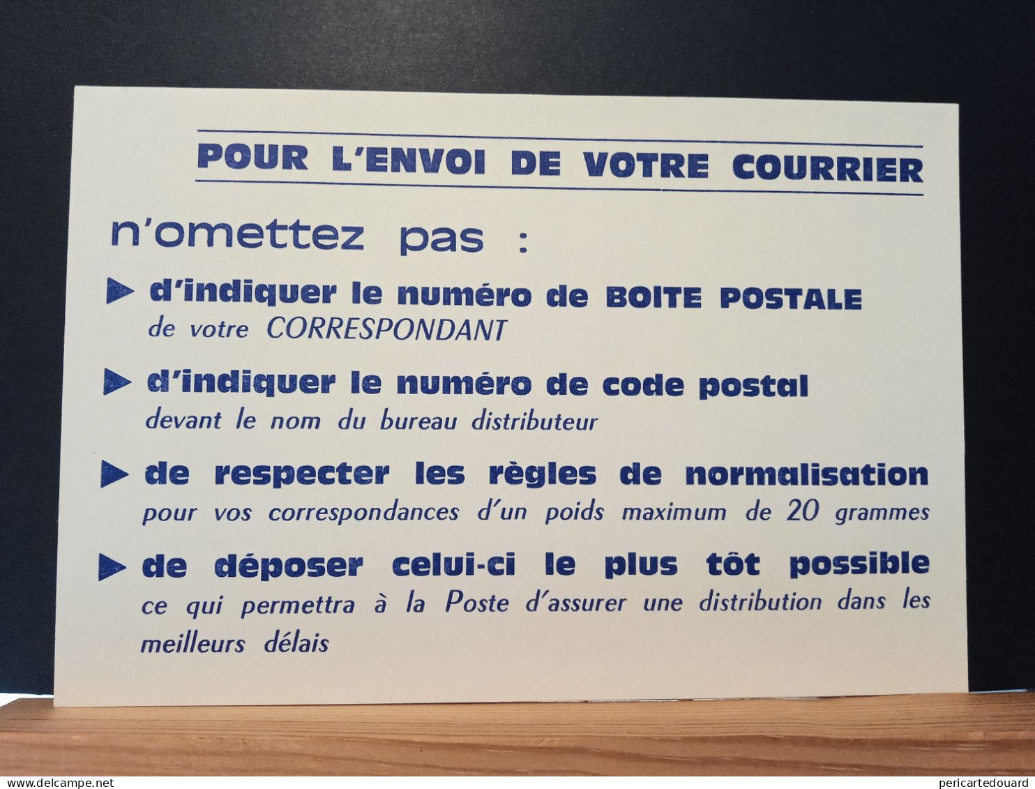 Code Postal, Franchise Postale Sur Carte Couleur Viollette, Neuve. - Covers & Documents