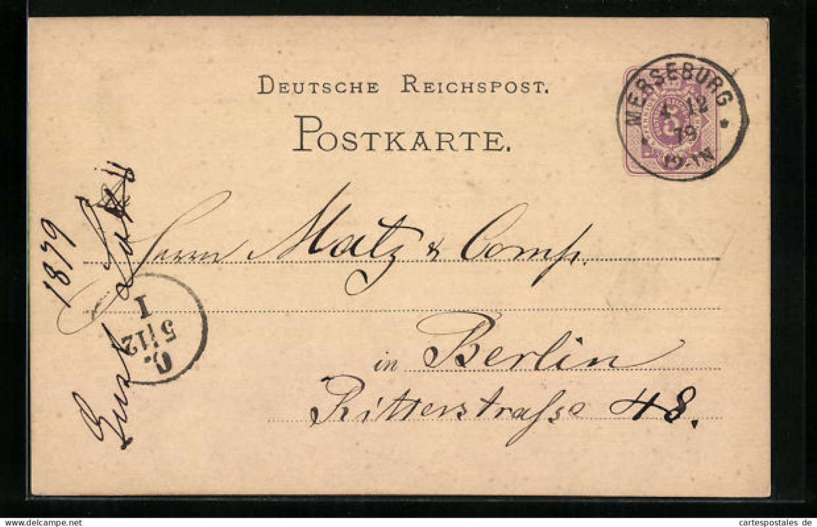 AK Merseburg, Korrespondenz Gustav Lots An Malz 1879  - Merseburg