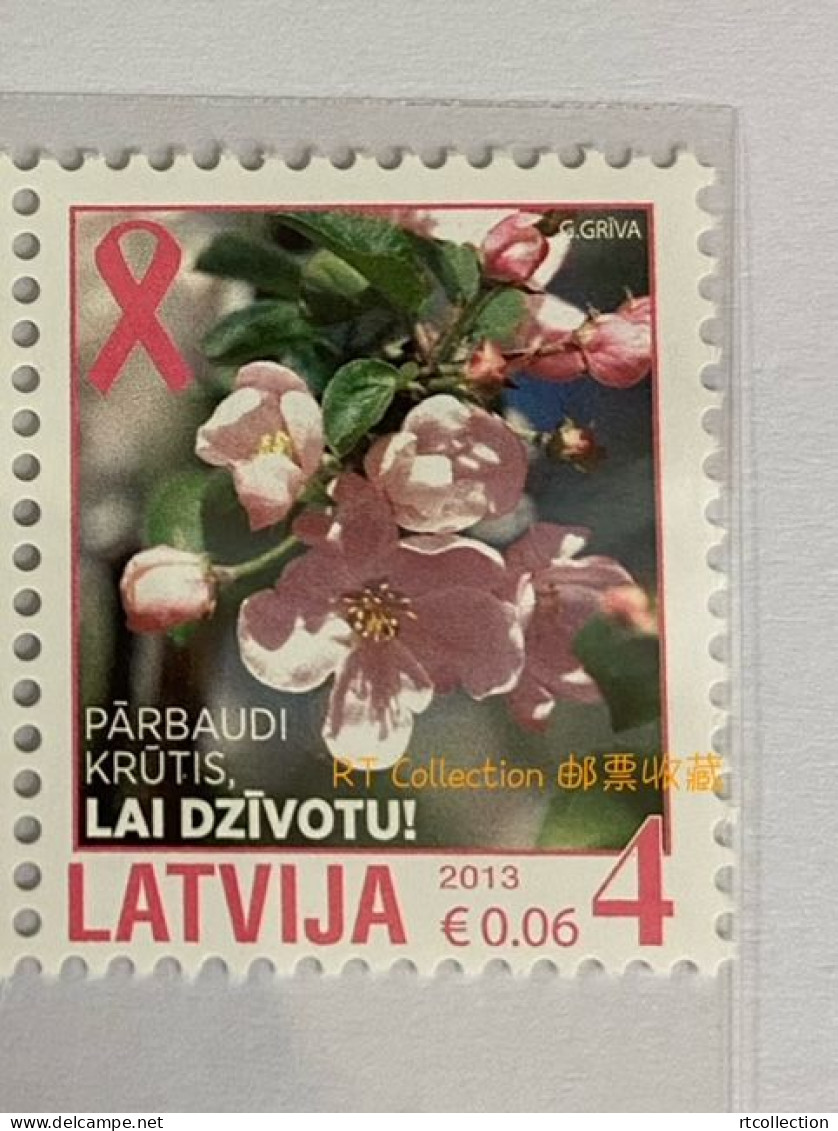 Latvia 2013 - One Protection Of Health Red Ribbon Prevent Treatment Breast Cancer Flower Plants Flora Flower Stamp MNH - Lettonie