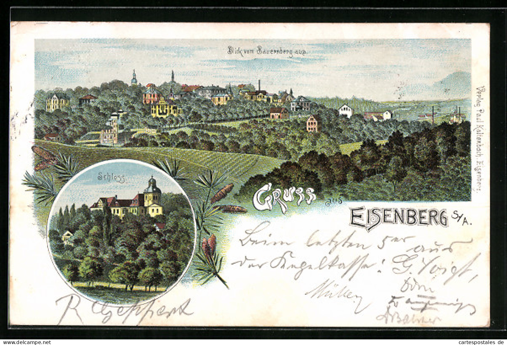 Lithographie Eisenberg /S.-A., Blick Auf Den Ort Vom Bauernberg Aus, Schloss  - Eisenberg