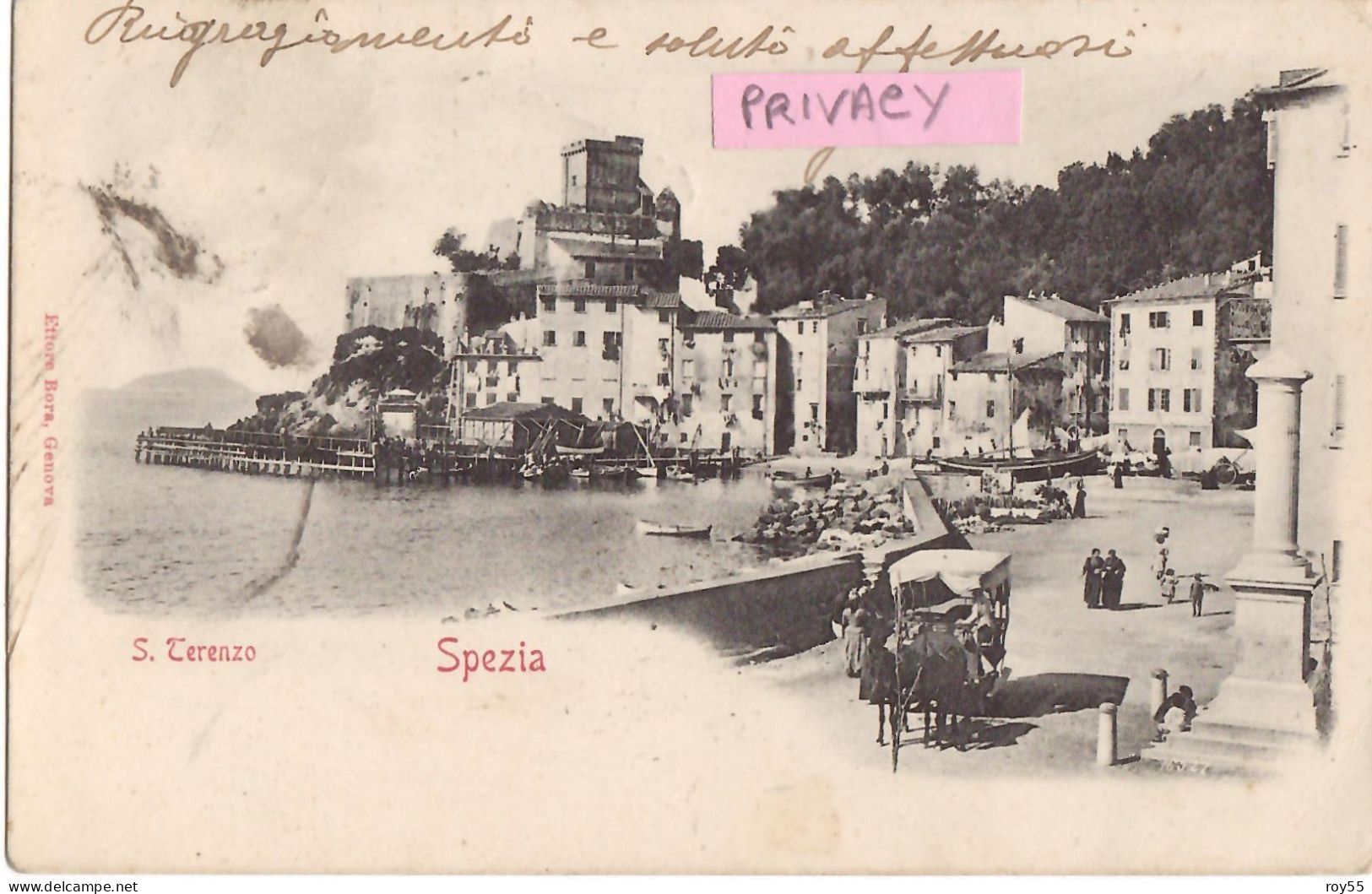 Liguria-la Spezia-s.terenzo Frazione Di Lerici Lungomare Spiaggia Porticciolo Vecchio Carro Primi 900 (f.picc /viagg) - Other & Unclassified