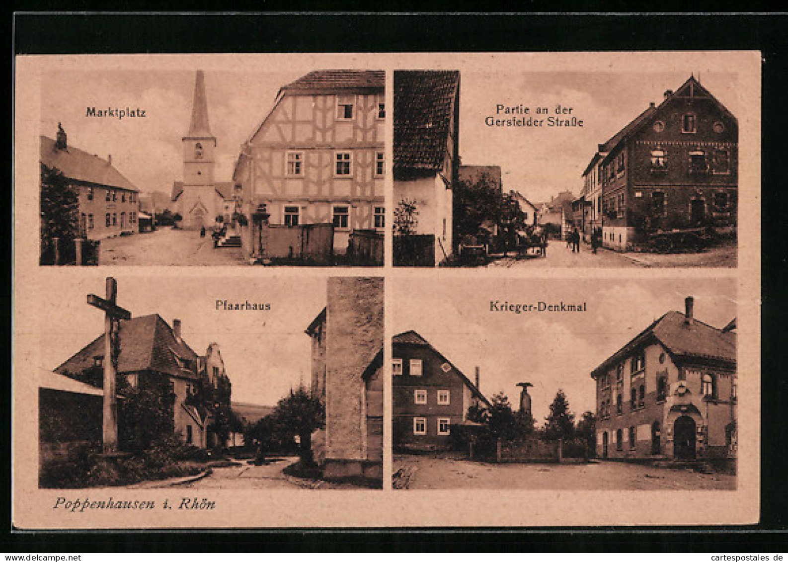 AK Poppenhausen /Rhön, Gersfelder Strasse, Marktplatz, Pfarrhaus  - Rhön
