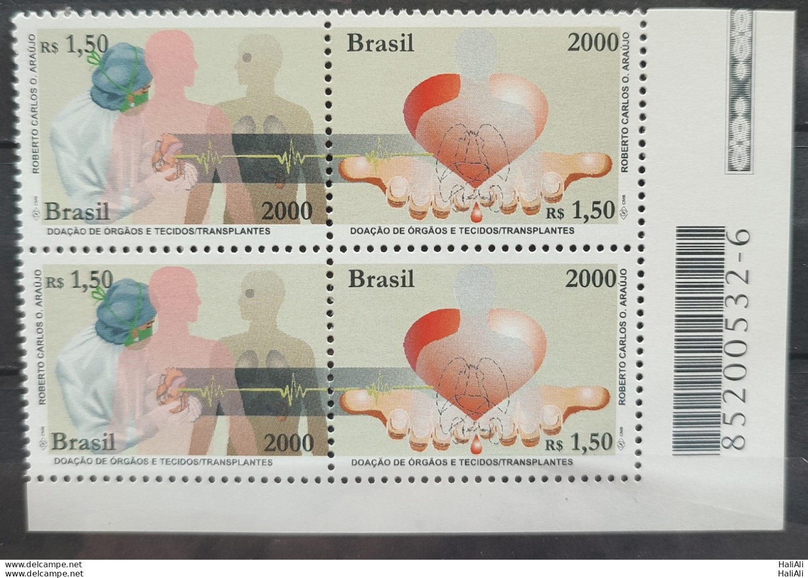 C 2341 Brazil Stamp Donation Of Organ And Tissues Science Health 2000 Block Of 4 Bar Code - Ungebraucht