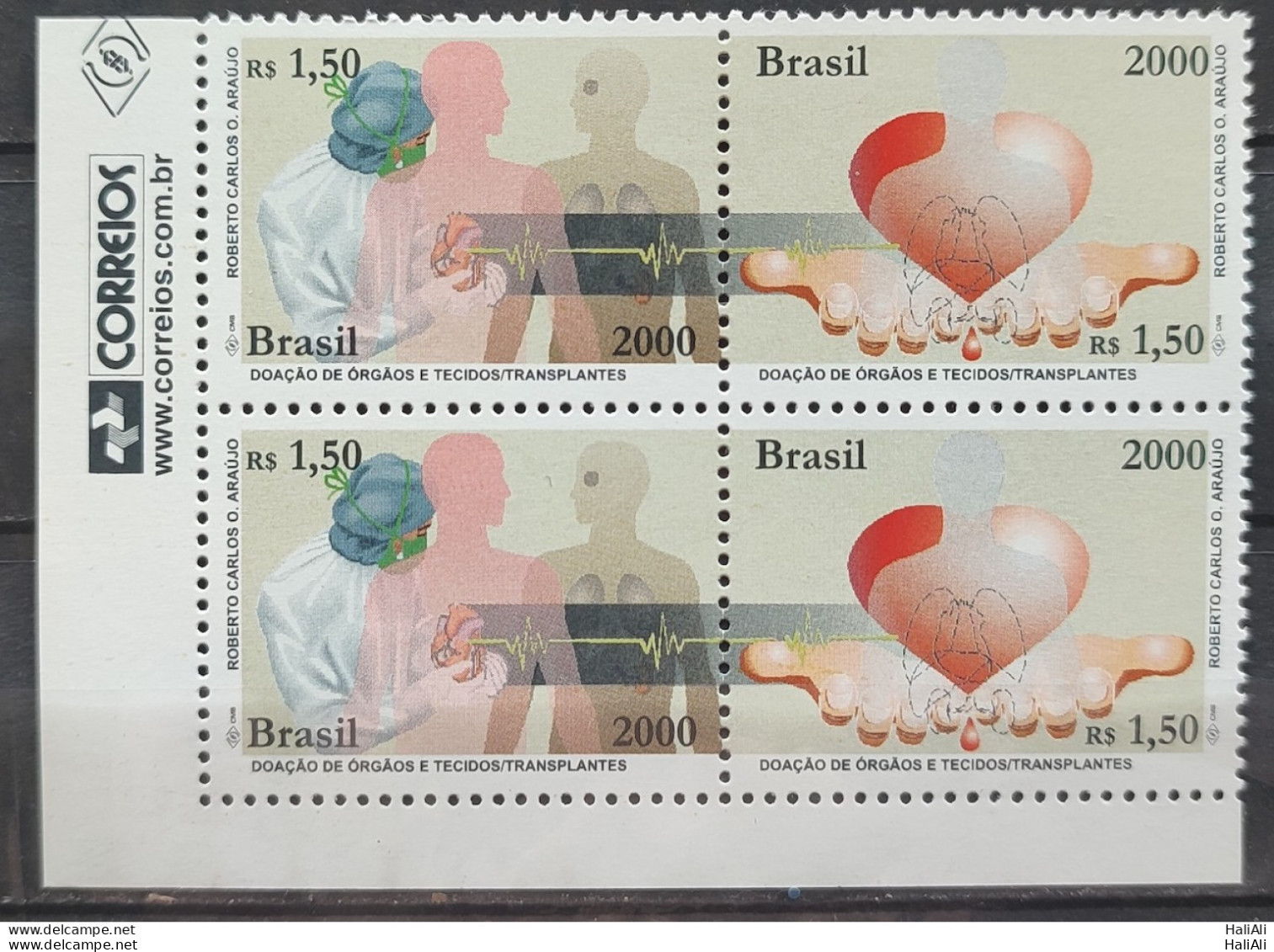 C 2341 Brazil Stamp Donation Of Organ And Tissues Science Health 2000 Block Of 4 Vignette Post Office - Ongebruikt