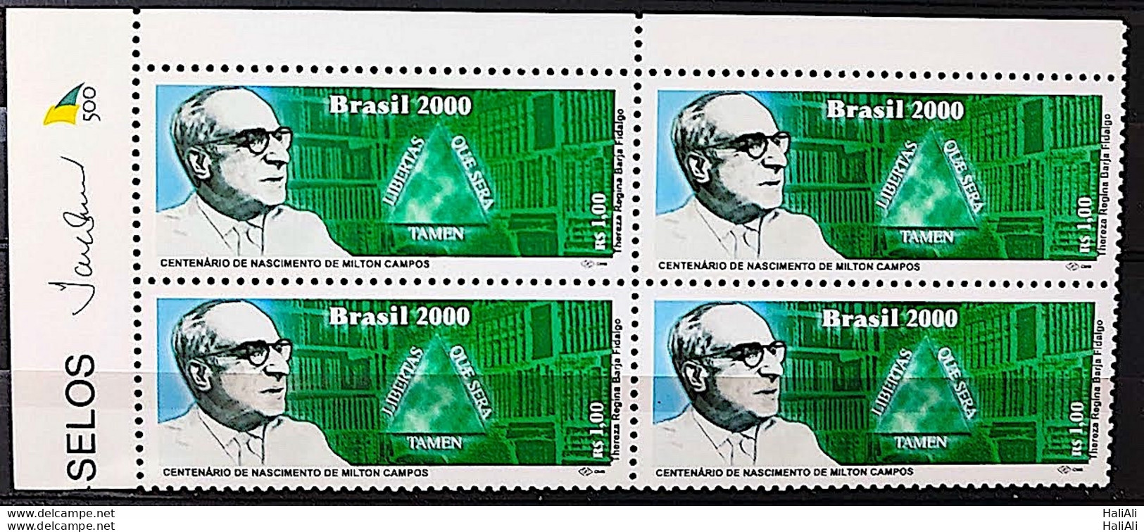 C 2299 Brazil Stamp Milton Campos Political 2000 Block Of 4 Vignette 500 Years - Ungebraucht