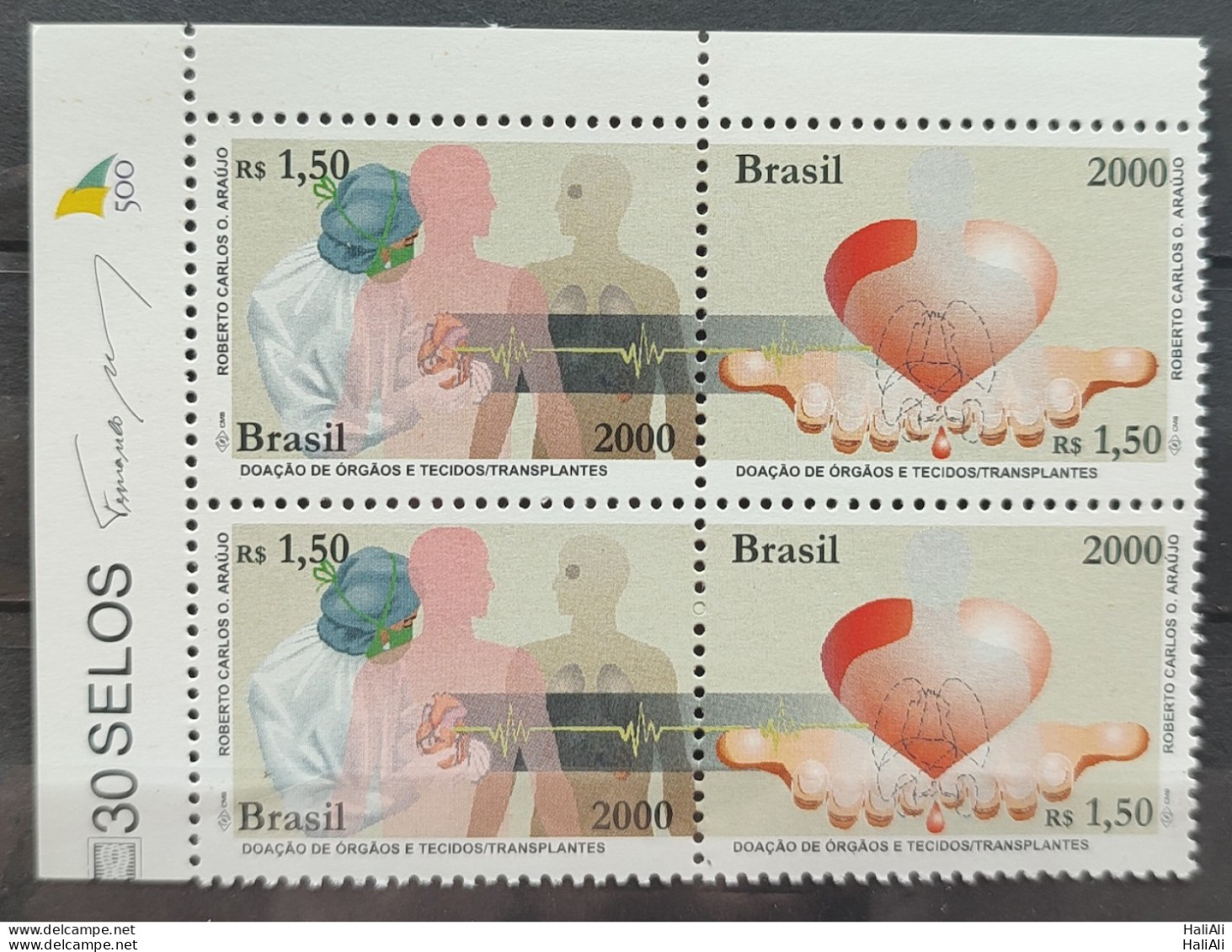 C 2341 Brazil Stamp Donation Of Organ And Tissues Science Health 2000 Block Of 4 Vignette 500 Years - Ungebraucht