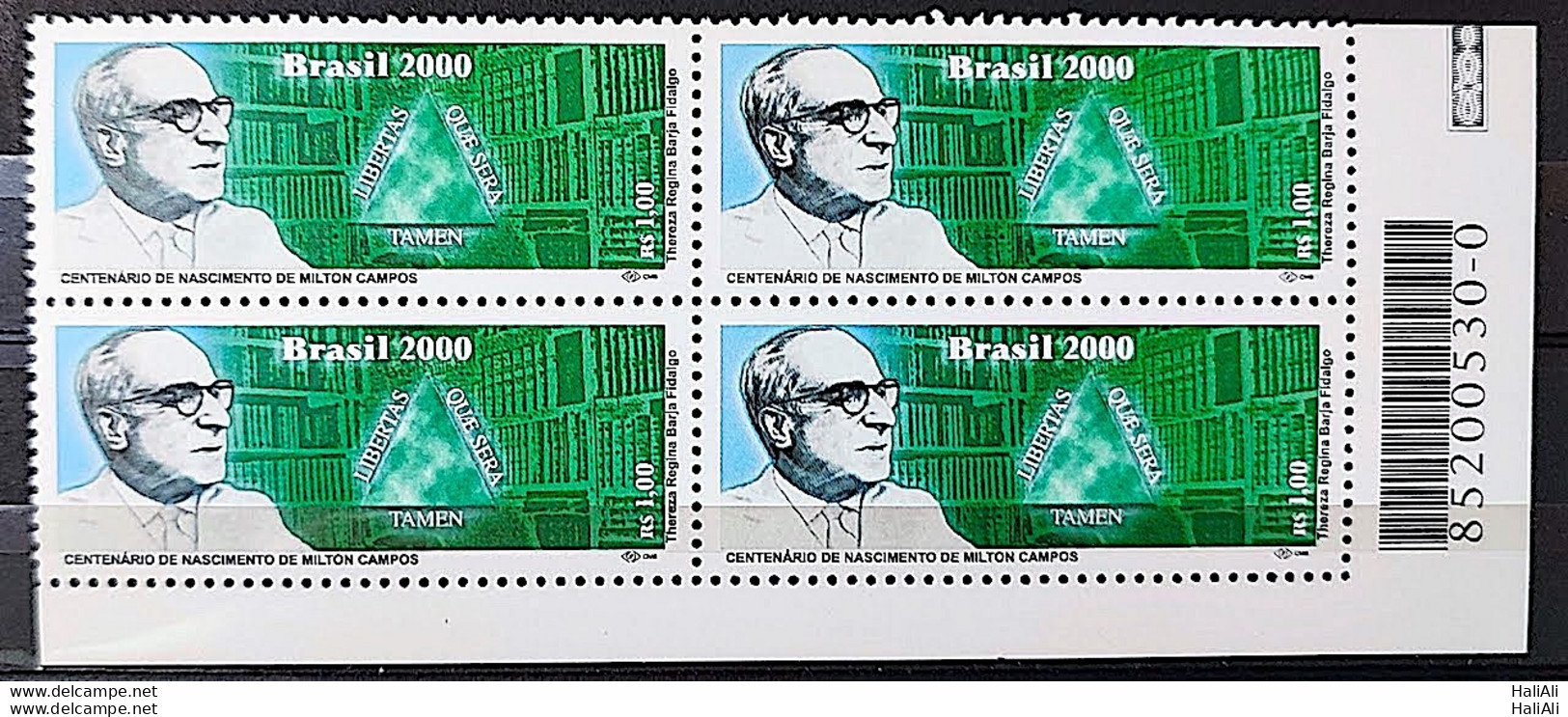 C 2299 Brazil Stamp Milton Campos Political 2000 Block Of 4 Bar Code - Neufs