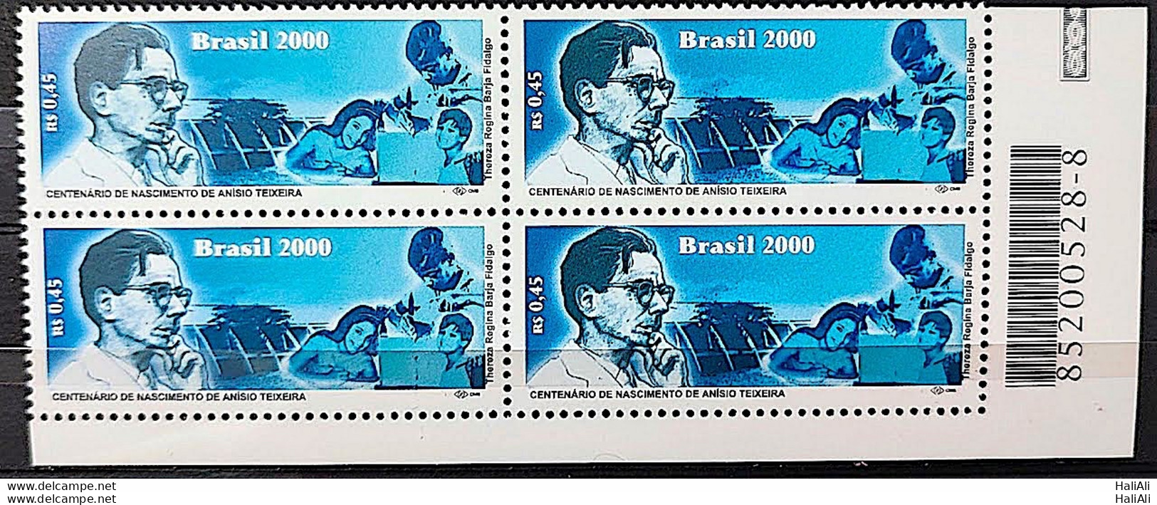 C 2294 Brazil Stamp Centenary Anisio Teixeira Education Child Classes 2000 Block Of 4 Bar Code - Neufs