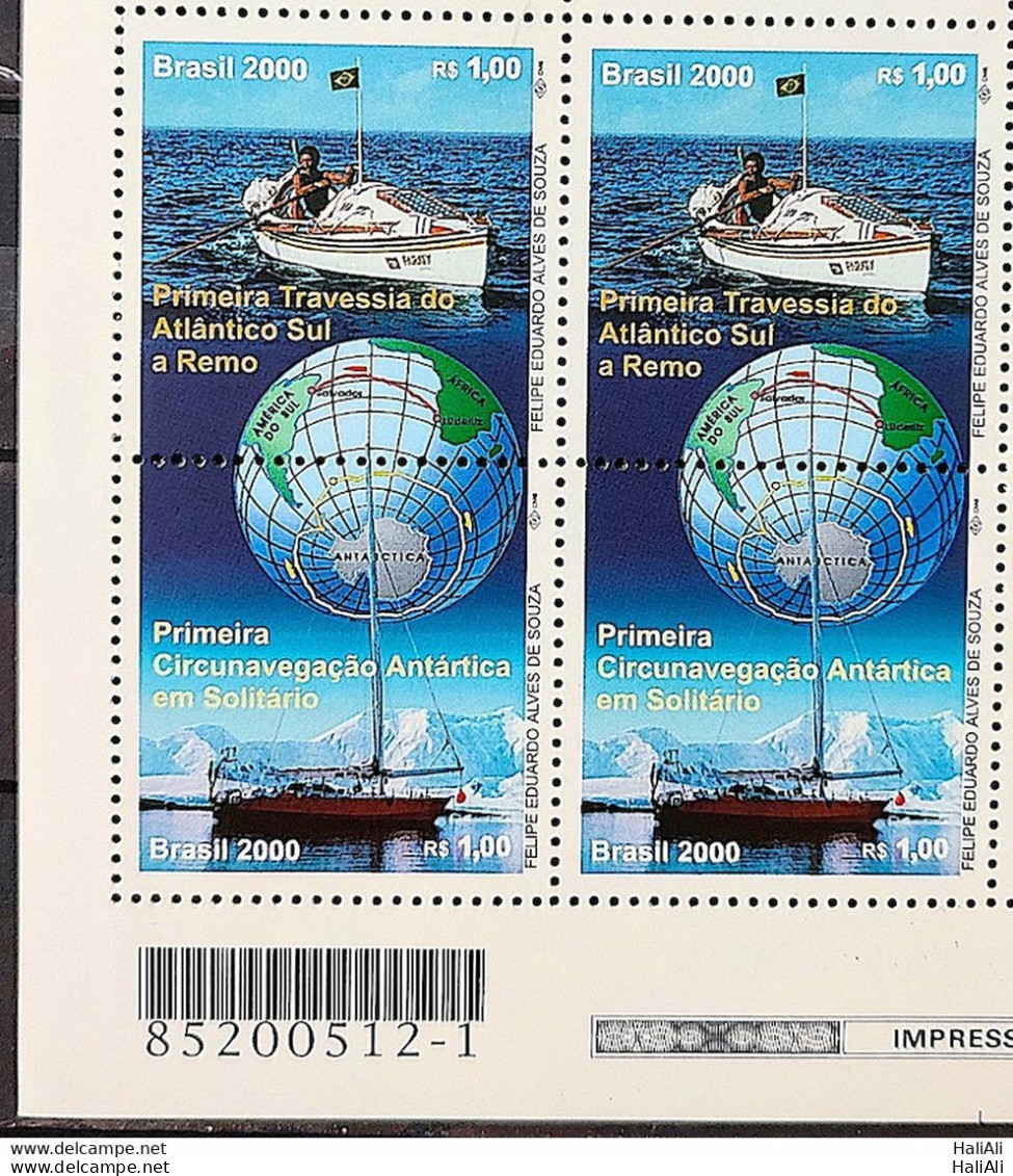 C 2282 Brazil Stamp Crossing The South Atlantic By Rowing Map Flag 2000 Block Of 4 Bar Code - Ungebraucht