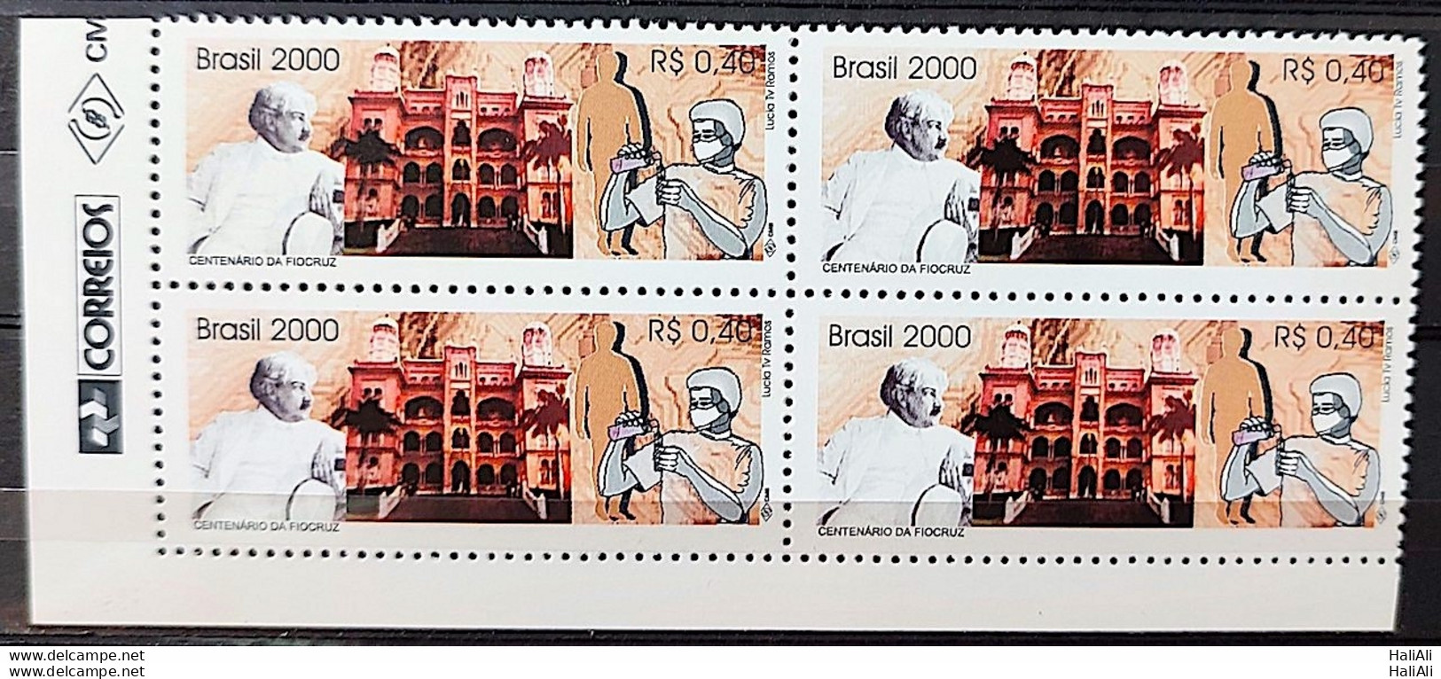 C 2280 Brazil Stamp Oswaldo Cruz Fiocruz Health Science 2000 Block Of 4 Vignette Correios - Unused Stamps