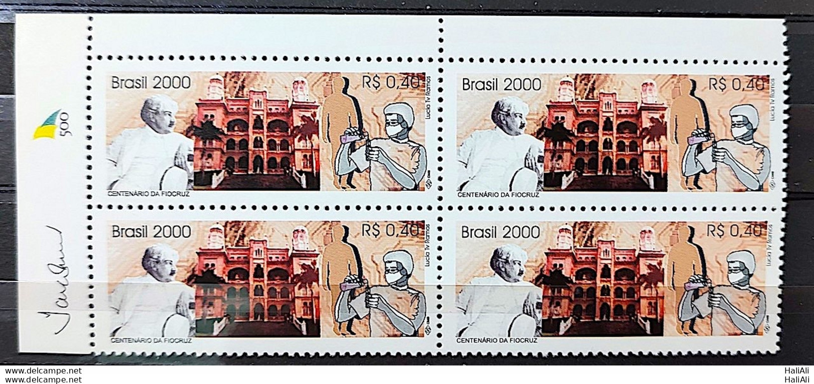 C 2280 Brazil Stamp Oswaldo Cruz Fiocruz Health Science 2000 Block Of 4 Vignette 500 Years - Unused Stamps